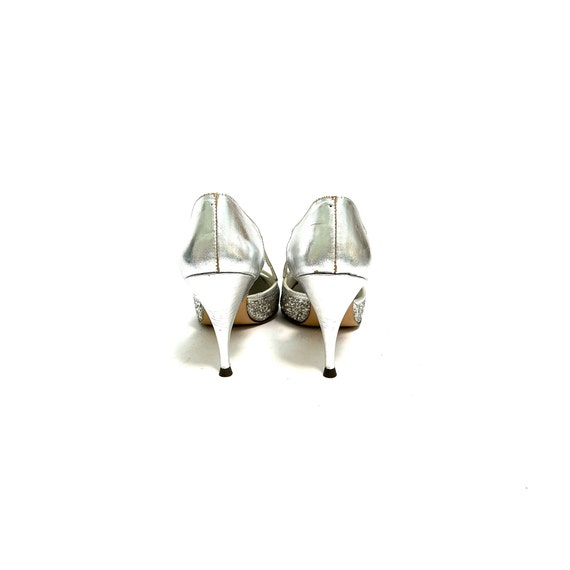 Vintage 1960s Glitter Heels // Silver Metallic Leather  display picture 2