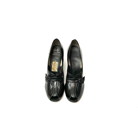 Vintage 1940s Deadstock Pumps // Black Leather Pe… - image 4