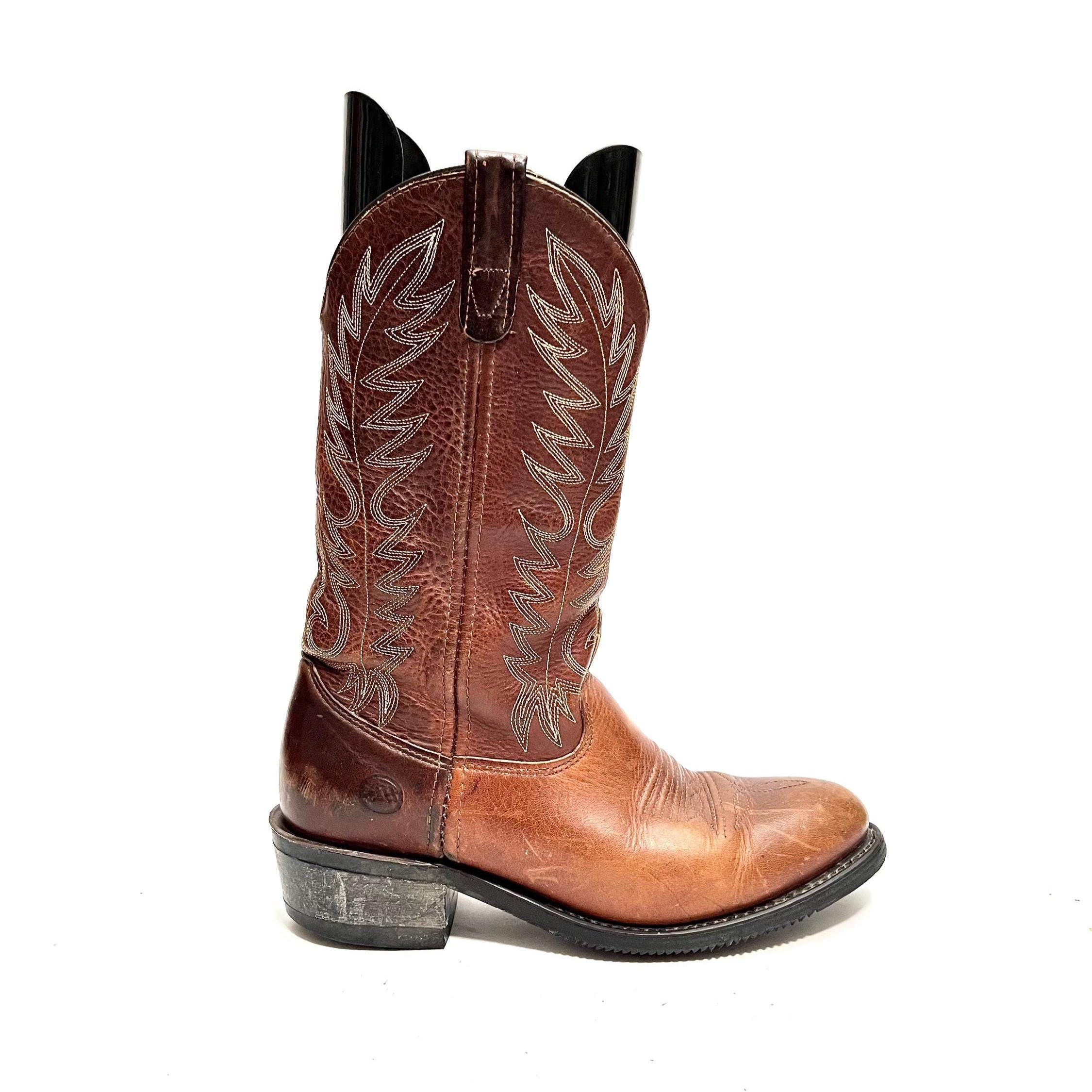 Double H Vintage 90s Western Boots Mens 12 D Brown Leather Cowboy 3203 USA NIB Vintage 1990s Mens Cowboy Boots // Brown Leather Mid Calf  main image 4