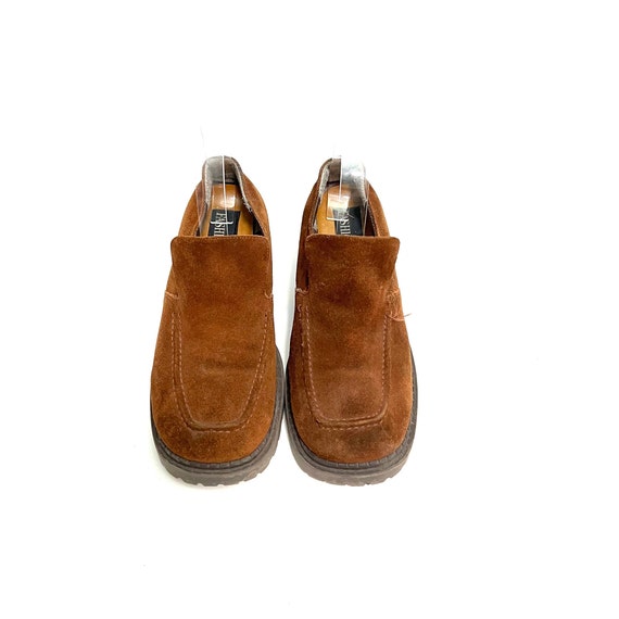 Vintage 1990s Chunky Heeled Loafers // Brown Sued… - image 3