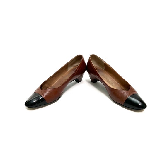 Vintage 1990s Kitten Heels // Brown Leather Slip … - image 6