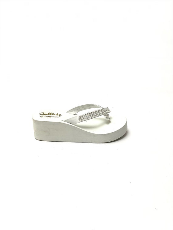 Vintage 1990s Rhinestone Flip Flops // White Foam… - image 1