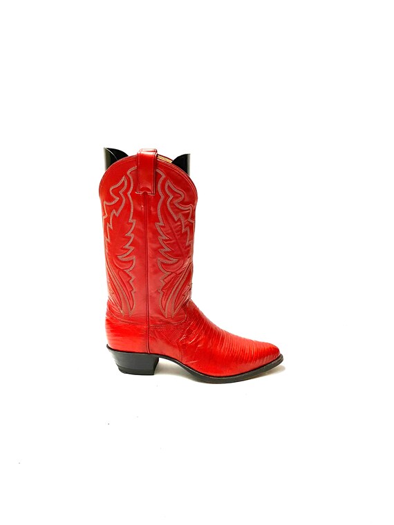 Vintage 1990s Red Cowboy Boots // Mens Lizard Skin
