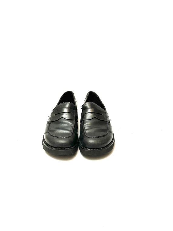 Vintage 1990s Womens Penny Loafers // Chunky Black