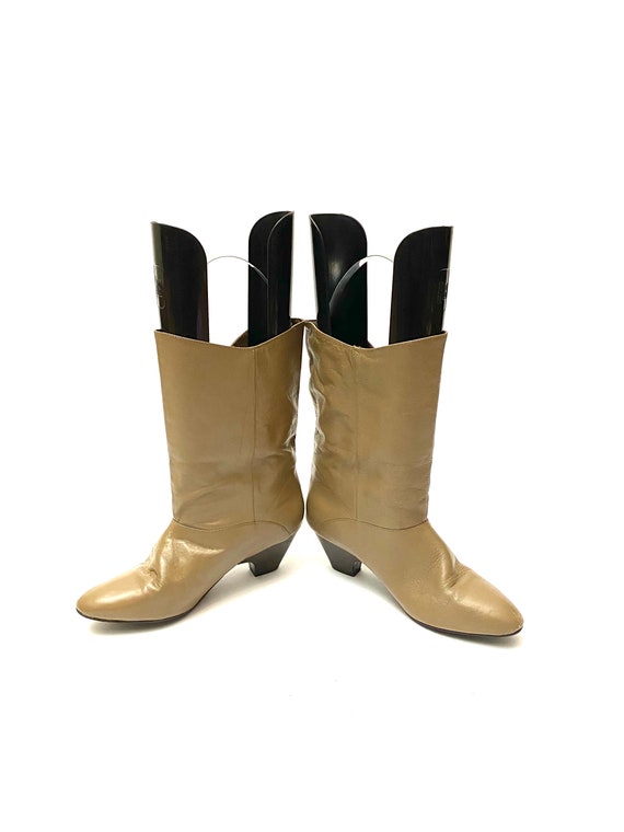 Vintage 1970s Khaki Booties // Leather Heeled Ank… - image 5