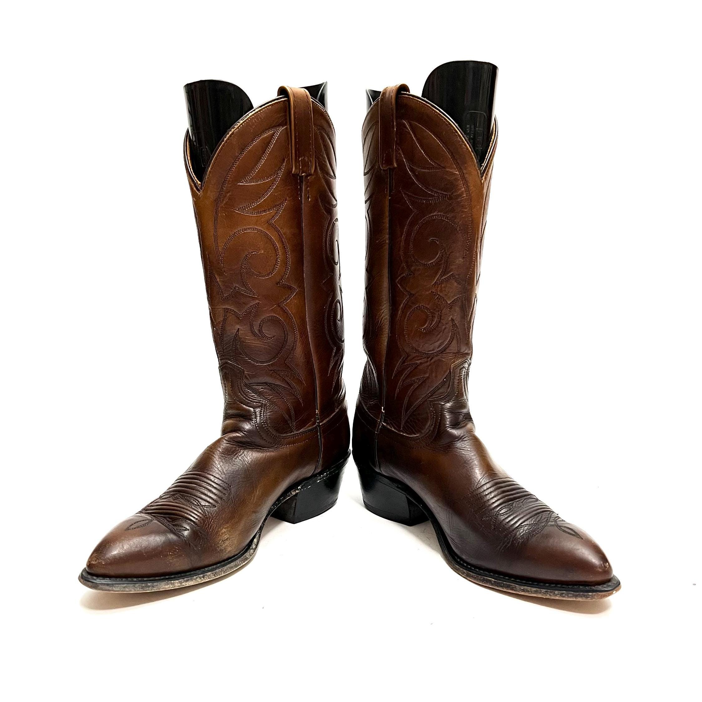 Vintage 1970s Mens Cowboy Boots // Brown Marbled Leather  display picture 1