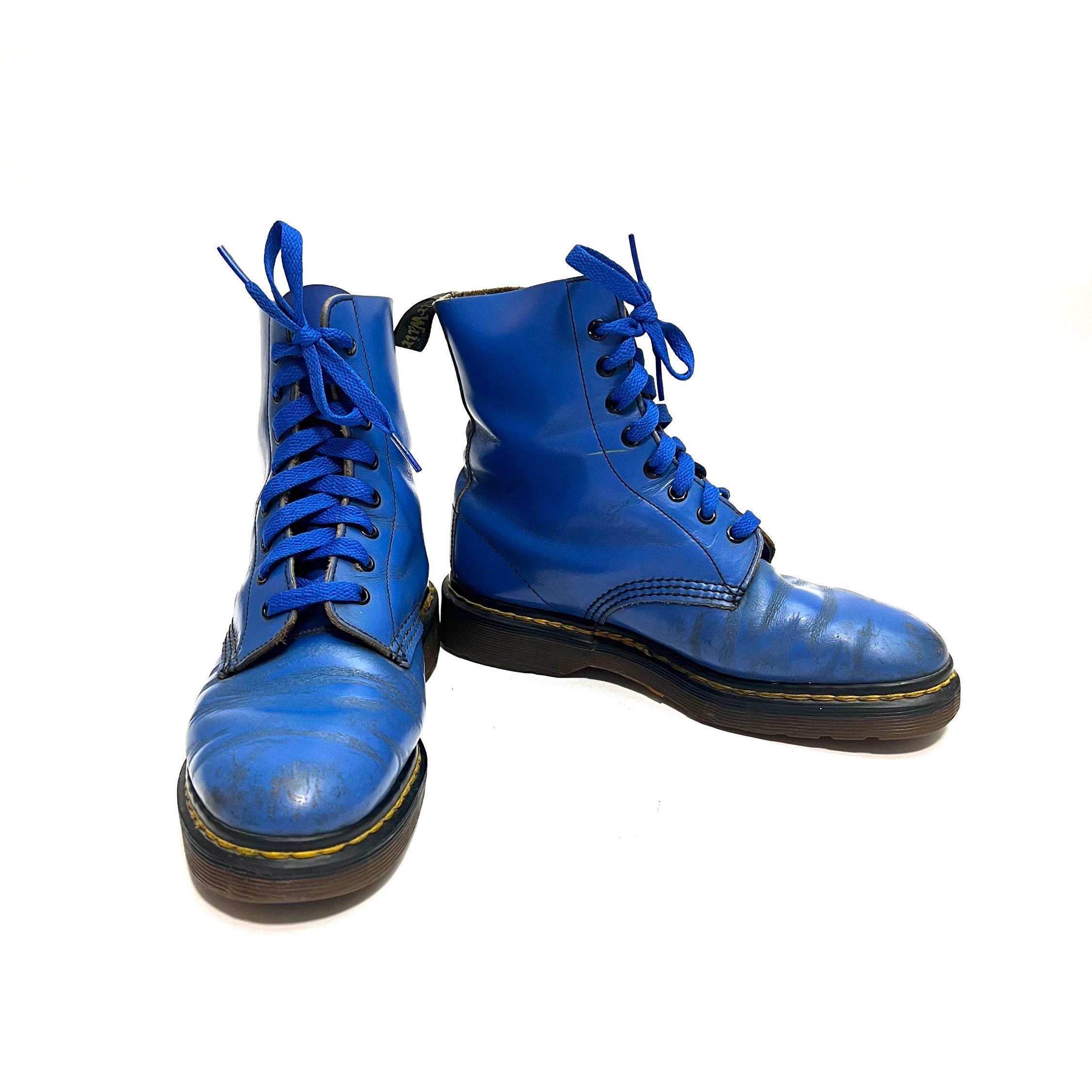 Vintage 1990s Womens Combat Boots Electric Blue Leather 1460 8 eye Ankle Boots by Dr. Martens Size 6 MADE IN ENGLAND Etsy Canada