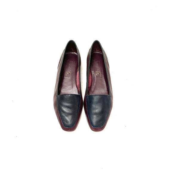 Vintage 1980s Leather Loafers // Maroon and Navy … - image 3