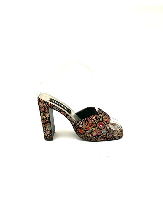 Vintage 1990s Vegan Chunky Heels // Metallic Paisl