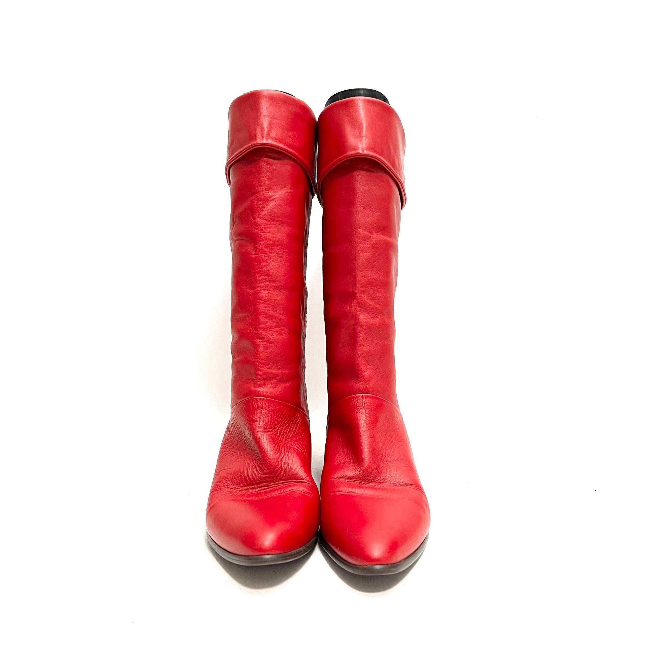専用　JOHNSONS PIRATE BOOTS 80’s VINTAGE Vintage 1980s Fold Over Pirate Boots // Cherry Red Leather
