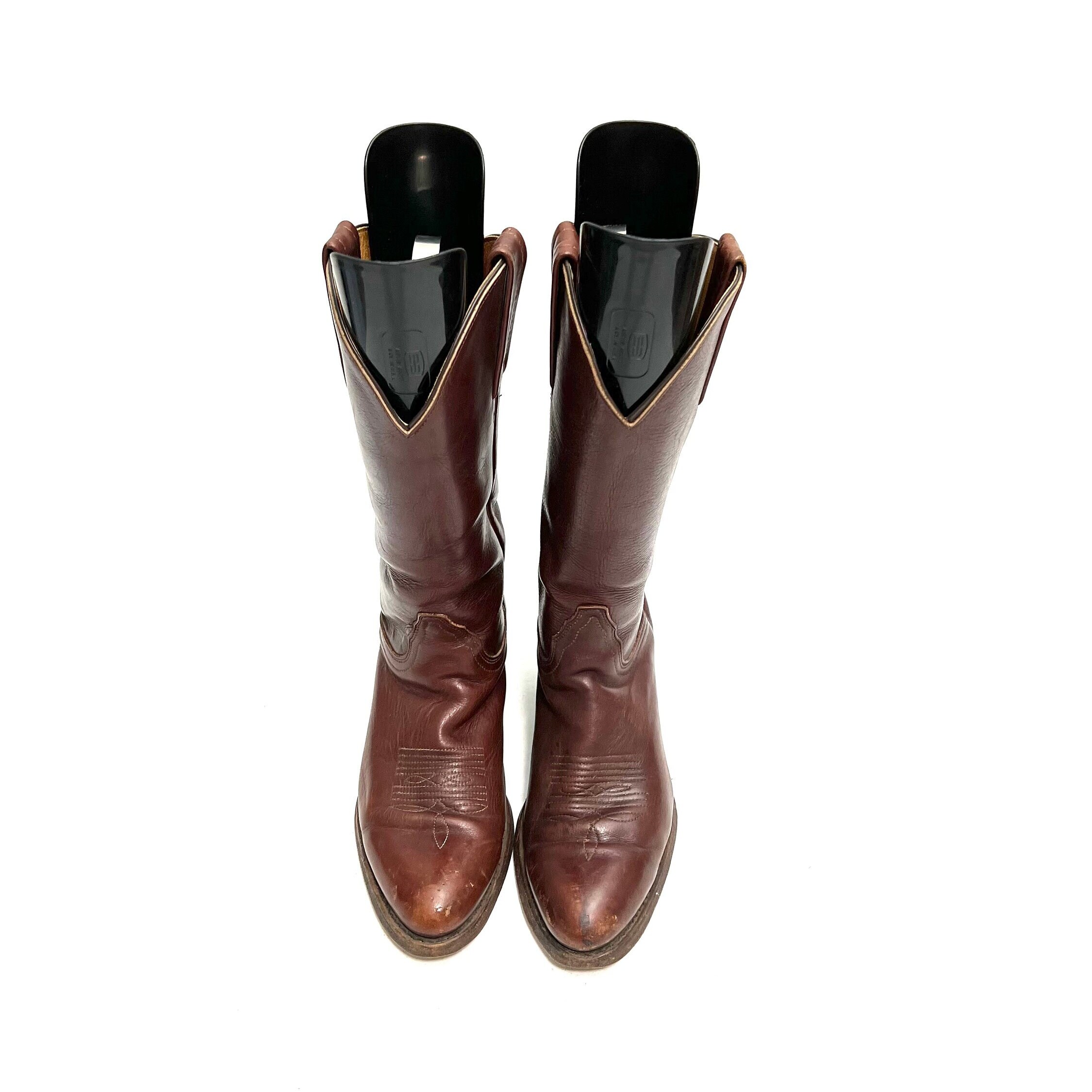 Vintage 1980s Mens Western Boots // Brown Leather Mid Calf