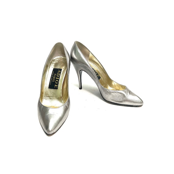 Vintage 1980s Stiletto Heels // Metallic Silver L… - image 4
