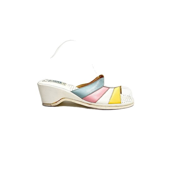 Vintage 1970s Colorblock Wedge Sandals // White Vegan