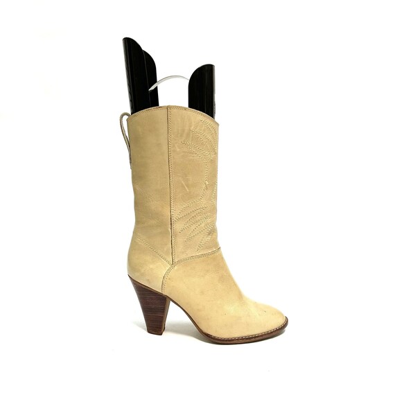 Vintage 1970s Womens Heeled Cowboy Boots // Ivory Leather Mid - Etsy