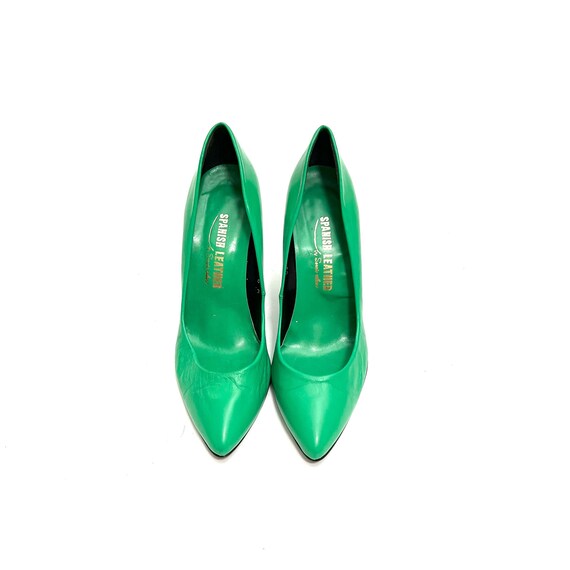 Vintage 1970s Stiletto Heels // Kelly Green Leath… - image 3