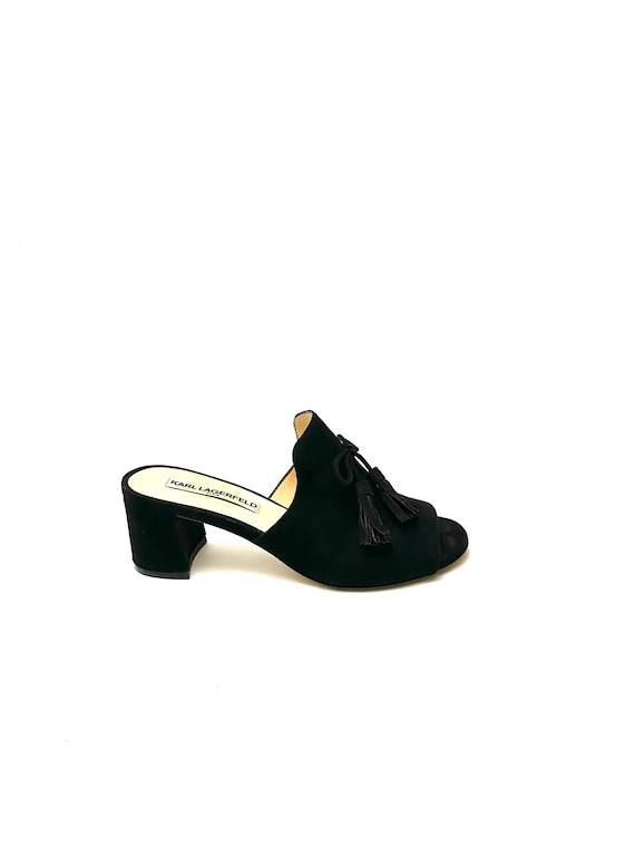 Vintage 1990s Karl Lagerfeld Shoes // Black Suede