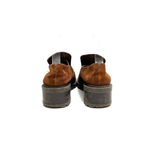 Vintage 1990s Chunky Heeled Loafers // Brown Sued… - image 8