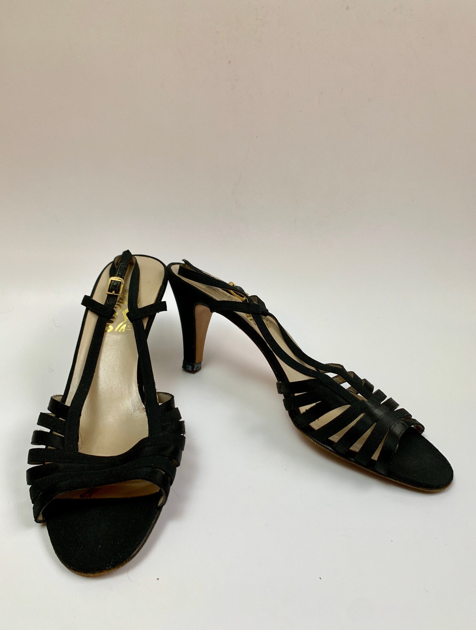 Vintage 1990s Black Strappy Ferragamo Slingbacks // Open Toe - Etsy