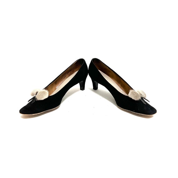 Vintage 1950s Classic Black Suede Heels // Gray M… - image 5