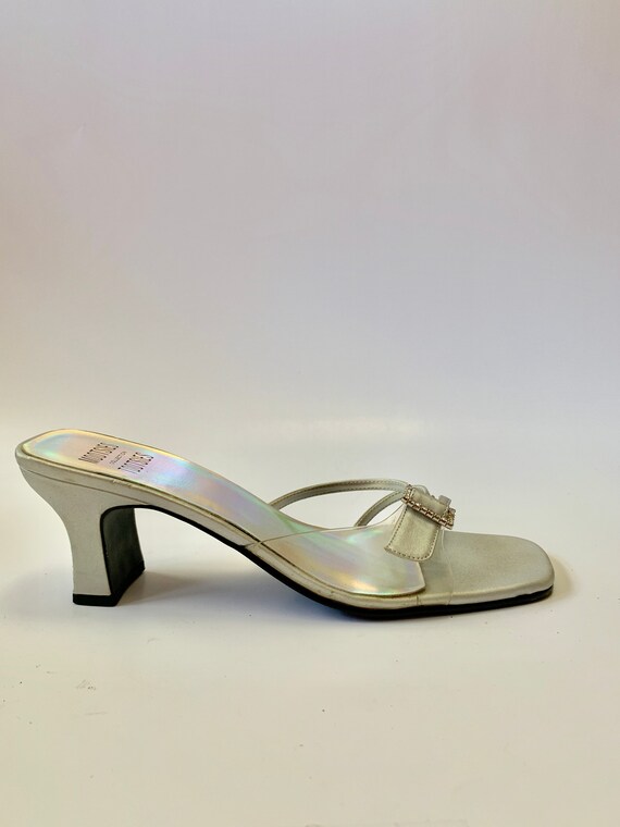 Vintage 1990s Kitten Heels // Silver Rhinestone F… - image 2