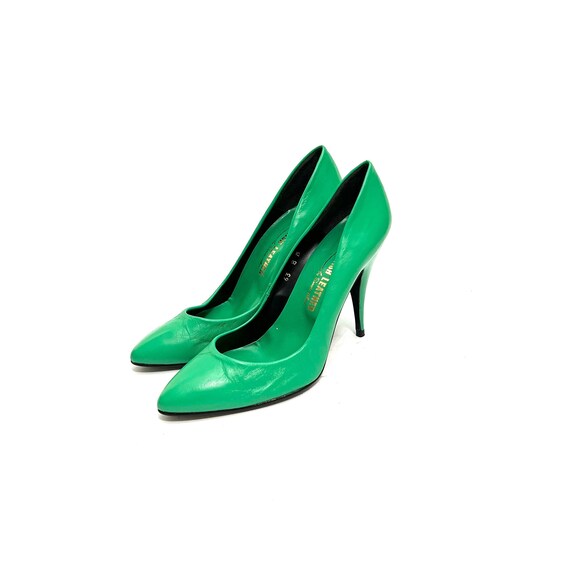 Vintage 1970s Stiletto Heels // Kelly Green Leath… - image 6