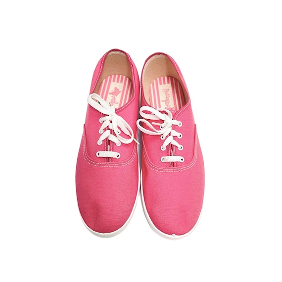 Vintage 1990s Deadstock Sneakers // Bubblegum Pink Canvas Tie Front Trainers by Butterflies Size 10