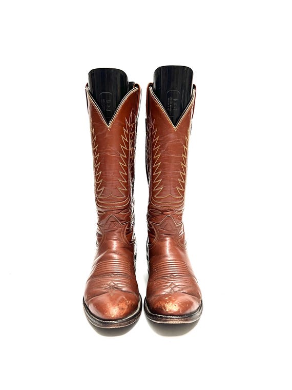 Vintage 1970s Mens Cowboy Boots // Cinnamon Brown Leather  display picture 3