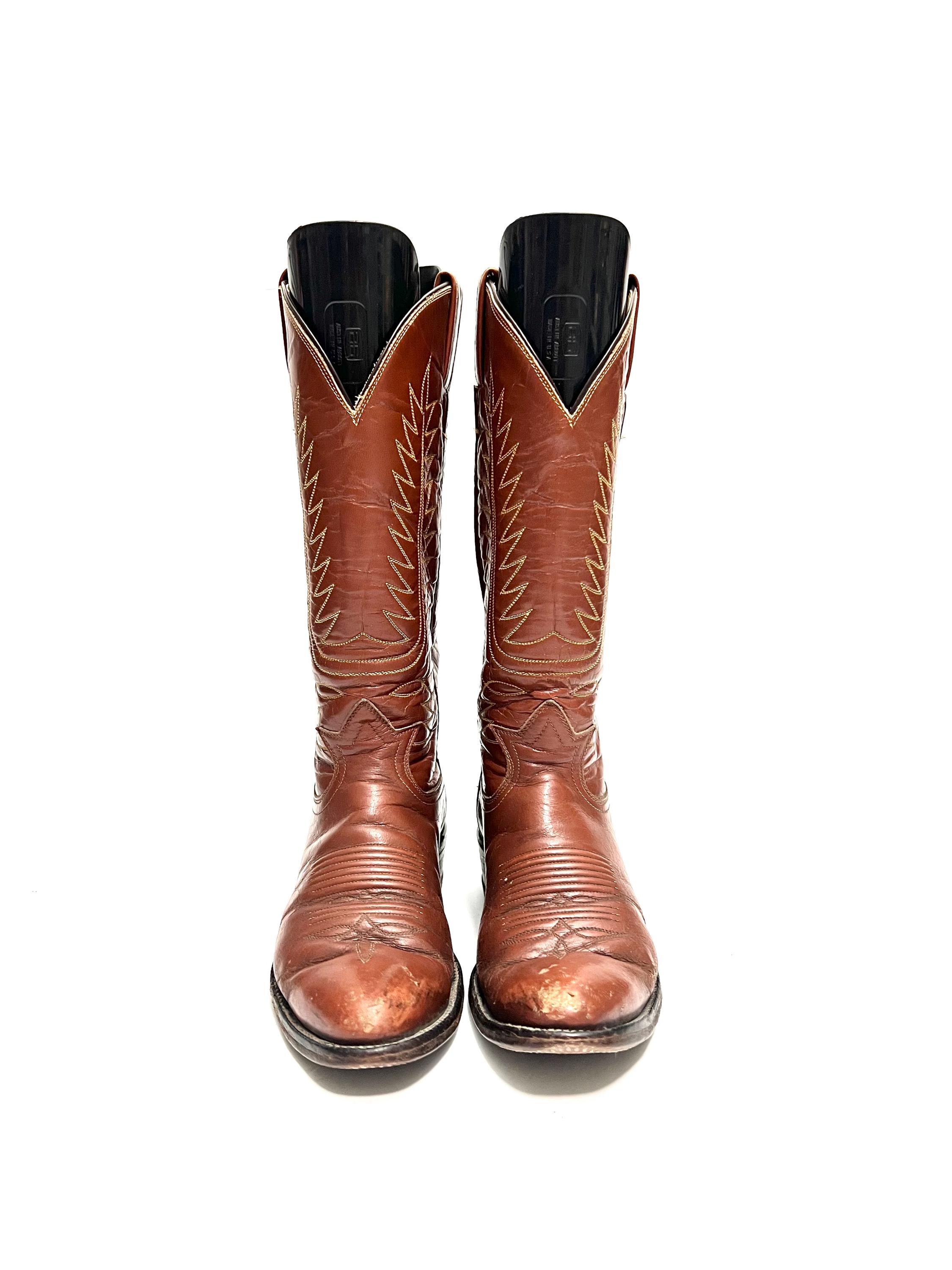 Vintage 1970s Mens Cowboy Boots // Cinnamon Brown Leather Mid Calf