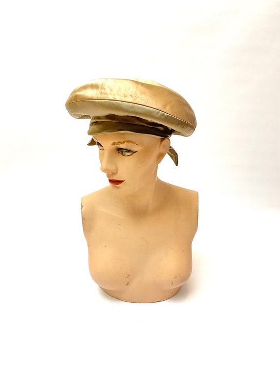 Vintage 1960s Silk Satin Mushroom Hat // Brown Mo… - image 3