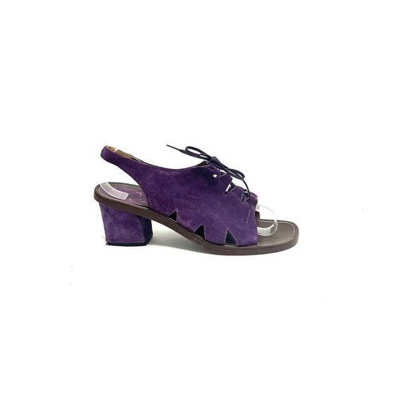 Vintage 1970s Lace Up Heels // Groovy Purple Sued… - image 1
