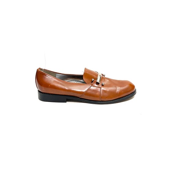 ZODIAC | Vintage 1990s men’s honey brown leather silver bar strap loafers il_1080xN.6557358961_eqr1.jpg main image 2