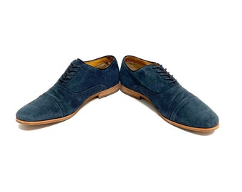 Vintage 1990s Mens Oxfords // Blue Suede Lace up Dress Shoes  display picture 1
