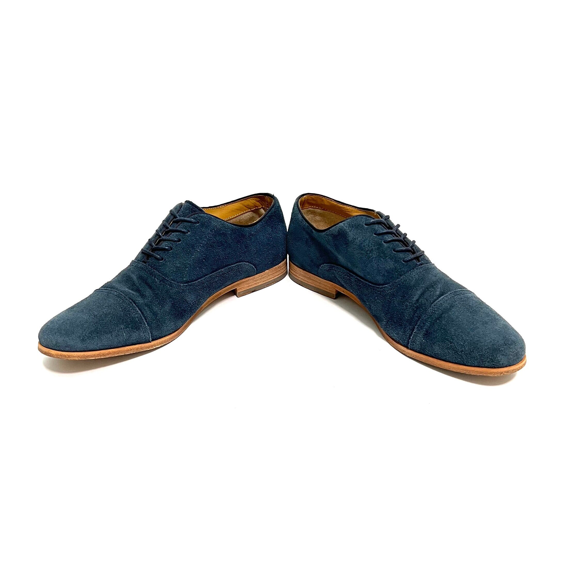 Vintage 1990s Mens Oxfords // Blue Suede Lace up Dress Shoes 