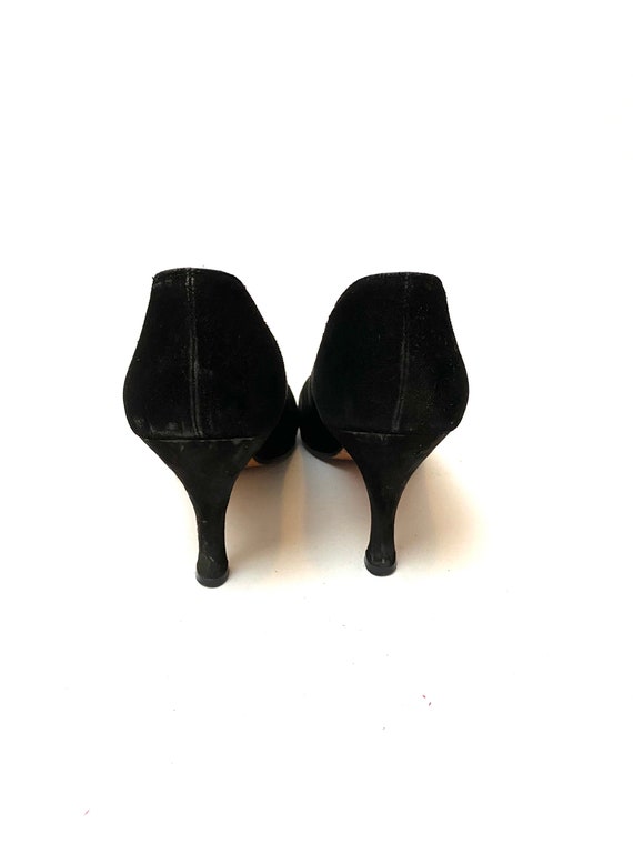 Vintage 1970s Suede Ferragamo Heels // Black Curv… - image 7