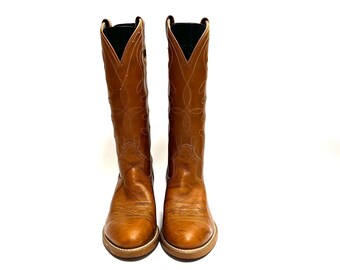 Dodge City Cowboy Boots VINTAGE Camel Brown Keyhole Cutout Western Men Size 10 D Vintage Y2K Mens Keyhole Cutout Cowboy Boots // Brown  main image 2