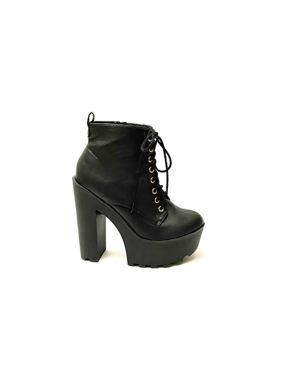 Vintage 1990s Platform Booties // Black Vegan Lace