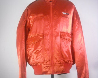 ON SALE Vintage Corvette Racer Jacket 1980s Menswear Red Military Style Retro Shiny Satin Spring Coat