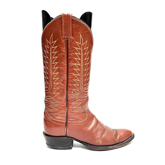 Vintage 1970s Mens Cowboy Boots // Cinnamon Brown Leather Mid Calf