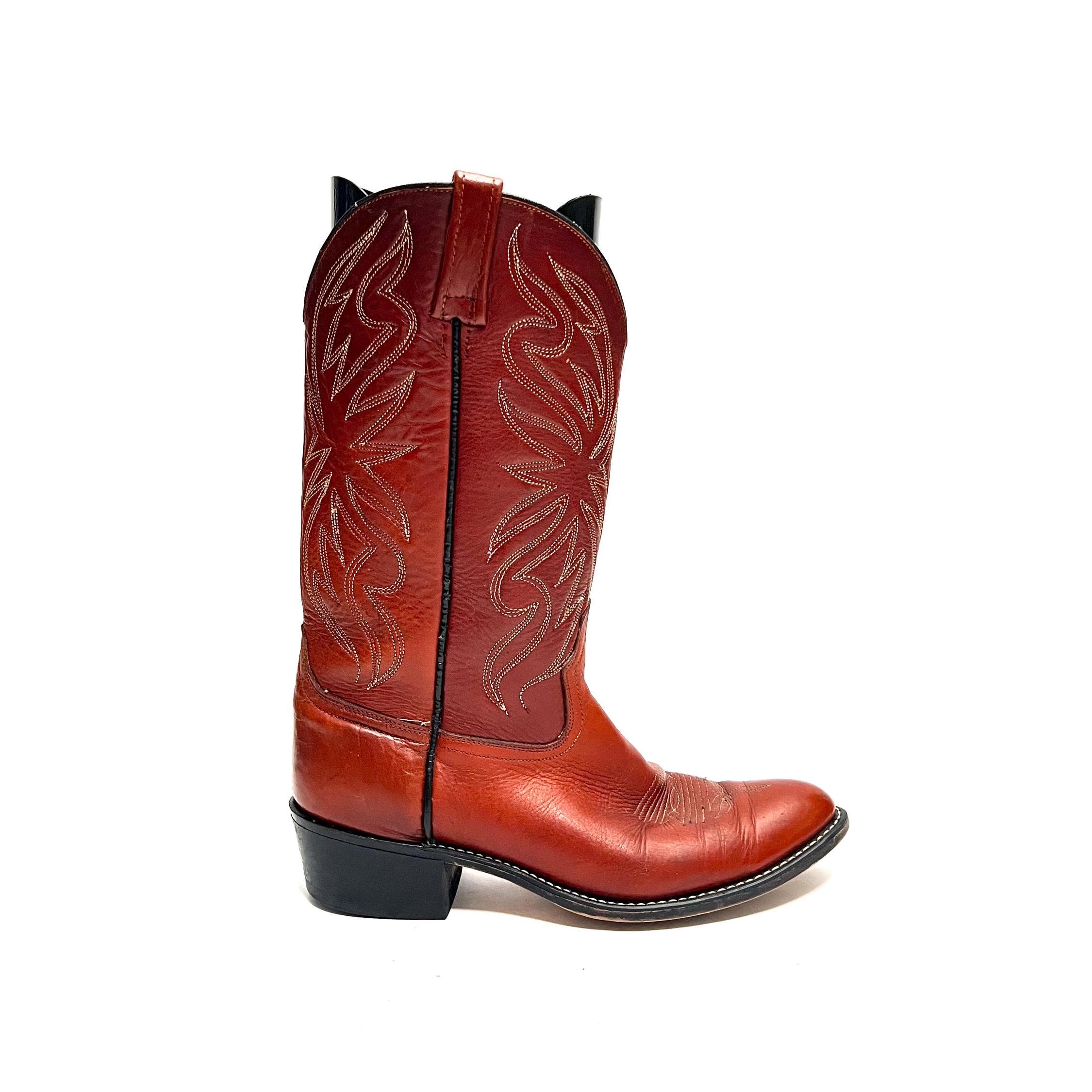 Vintage 1970s Mens Cowboy Boots // Brown Leather Western Stitched
