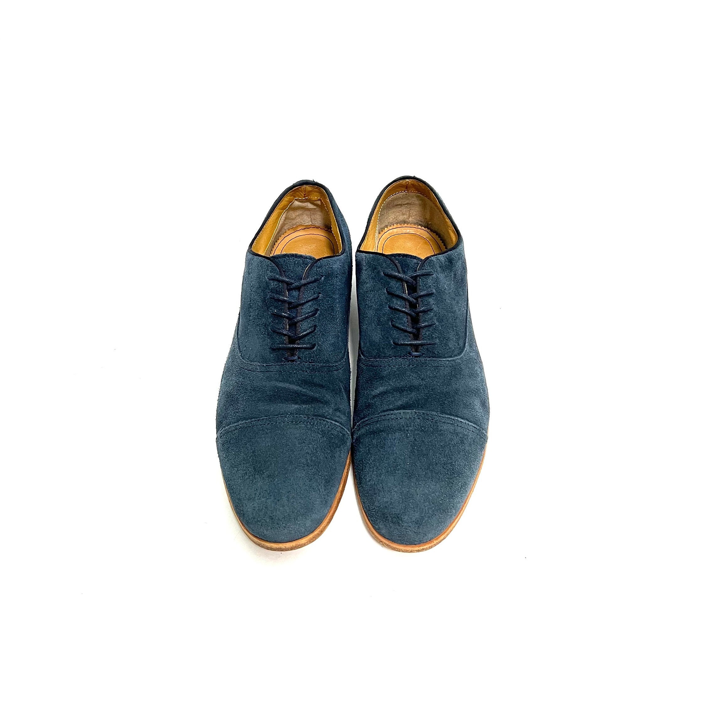 Vintage 1990s Mens Oxfords // Blue Suede Lace up Dress Shoes  display picture 2