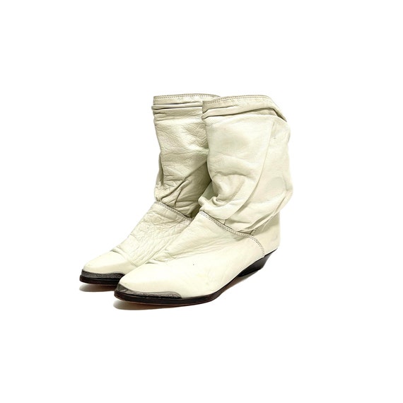 Vintage 1980s Womens Slouch Booties // White Leat… - image 7