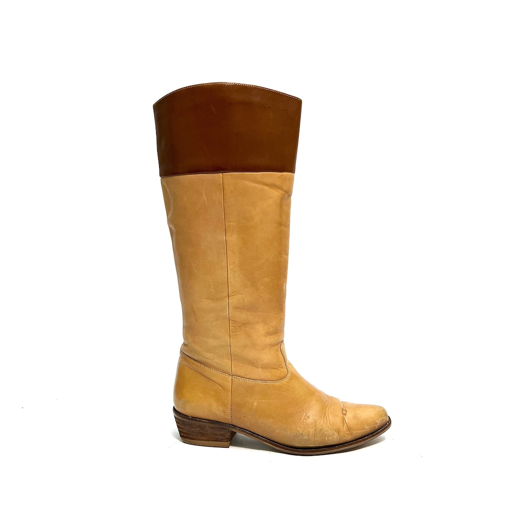 Vintage 1970s Womens Riding Boots // Tan Leather Knee High Western ...