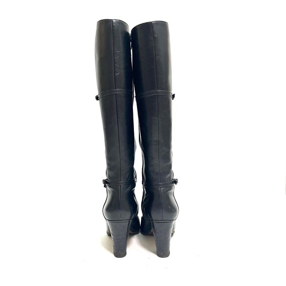 Vintage 1970s Italian Leather Boots // Black Knee High Zip