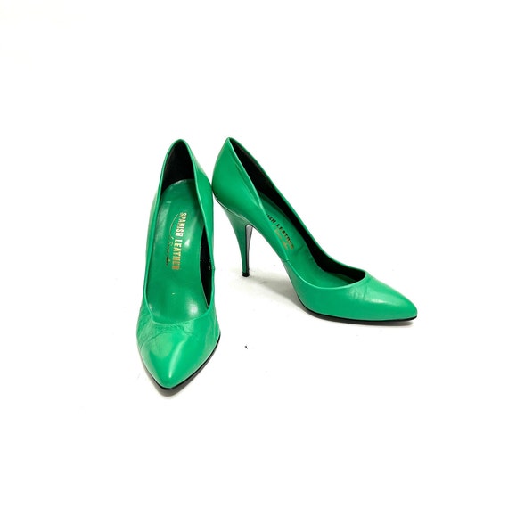 Vintage 1970s Stiletto Heels // Kelly Green Leath… - image 4