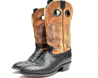 90s TONY LAMA Lizard Boots Men's 10 / Tony Lama Brown Cowboy Boots