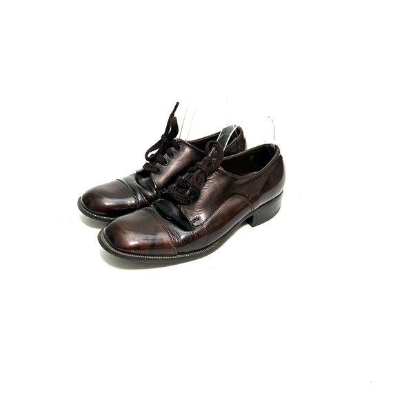 Vintage 1960s Mens Oxfords // Brown Patent Leathe… - image 6