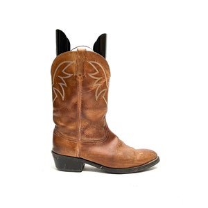 Vintage 1970s Mens Cowboy Boots // Brown Leather Pull On Mid Calf Western Boots by Durango Size 10
