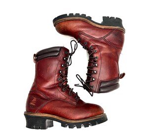 Vintage 1990s Mens Steel Toe Work Boots // Oxblood Leather  display picture 2