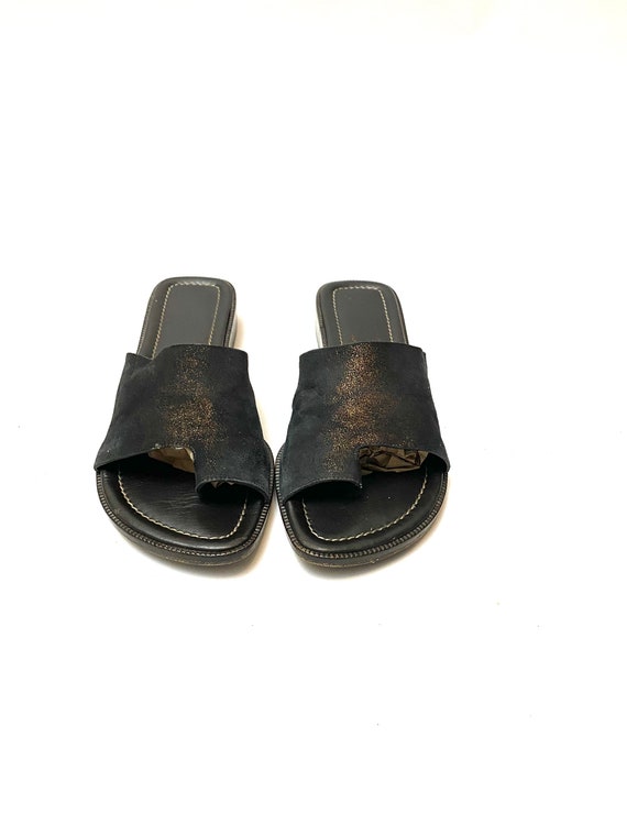 Vintage 1990s Black Metallic Sandals // Suede Sli… - image 3