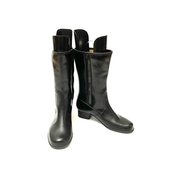 Vintage 1970s Rain Boots // Black Rubber Zip Up H… - image 4